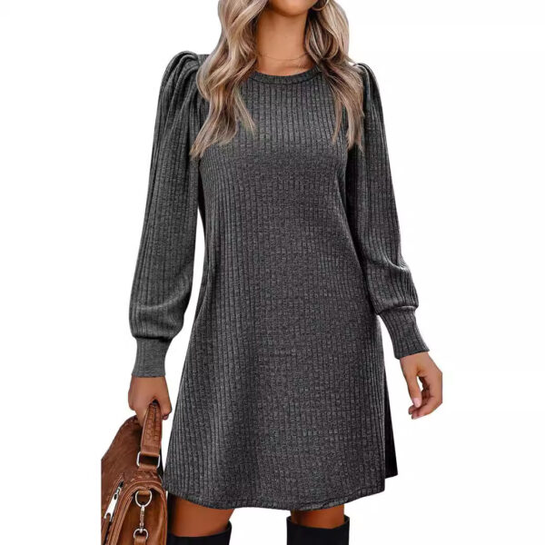 European And American Fashion Women's Knitted Puff Sleeve Casual Loose Dress - Image 4
