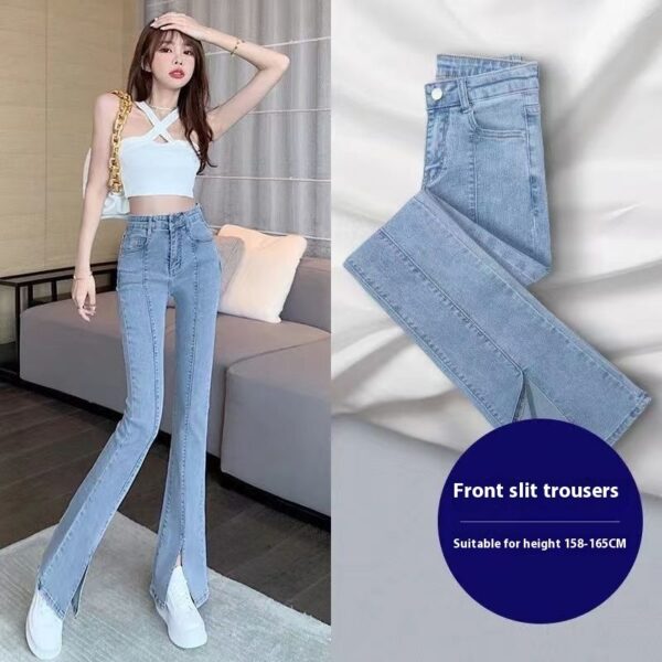Light Color Flattering Slim Fit Slit Jeans Show High Shape - Image 9