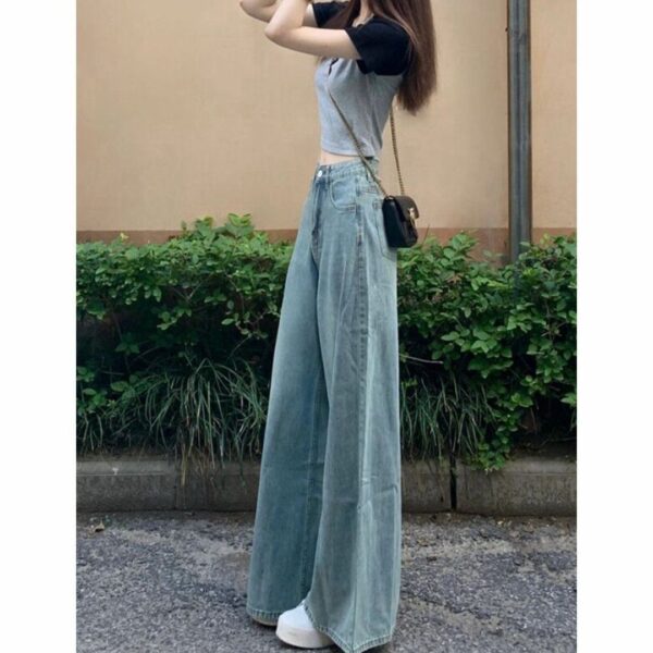 Washed-out Vintage Wide Leg Jeans High Waist Slimming - Image 2