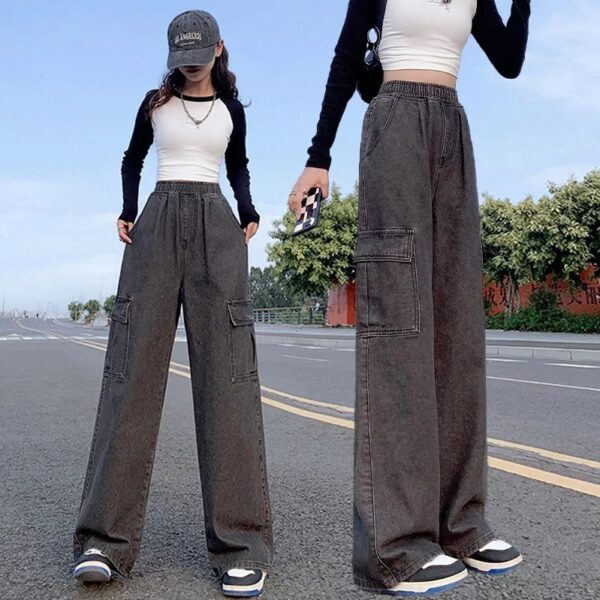 Plus Size Workwear Denim Trousers Wide Elastic High Waist Jeans - Image 4