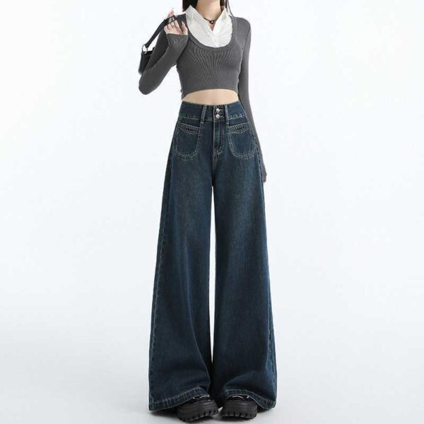 Draping Mop All-matching Straight Jeans For Women - Image 4