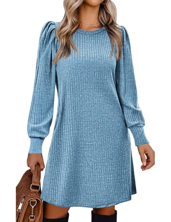 European And American Fashion Women's Knitted Puff Sleeve Casual Loose Dress - Image 10