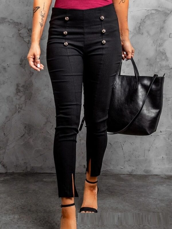 European And American Front Slit Rose Gold Mushroom Buckle Pencil Pants - Image 3