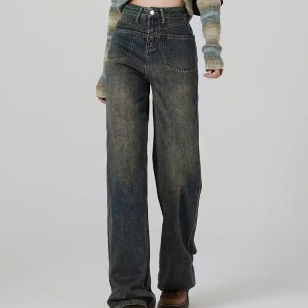 Loose Design Slimming Worn Looking Washed-out Wide Leg Pants - Image 4