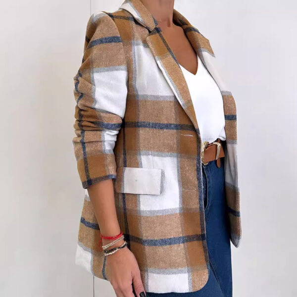 Single Breasted Plaid Wool Coat Women - Image 2