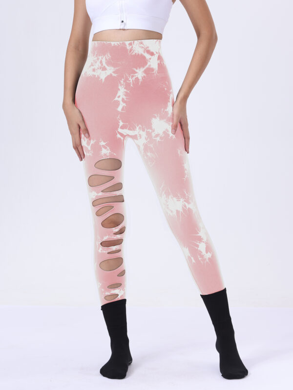2 Pack Hollow Sexy High Elastic Women's Tie Dye Cutout Tights High Waist Workout Yoga Leggings, Scrunch Butt Lifting Elastic Pants, Tummy Control Butt Lifting Workout Yoga Athletic Pants - Image 5