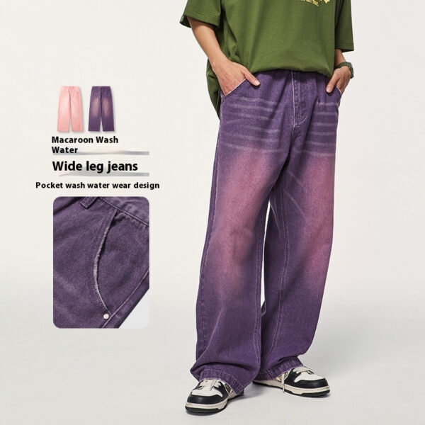 Men's Color Macaron Street Wash Wide Leg Jeans - Image 5