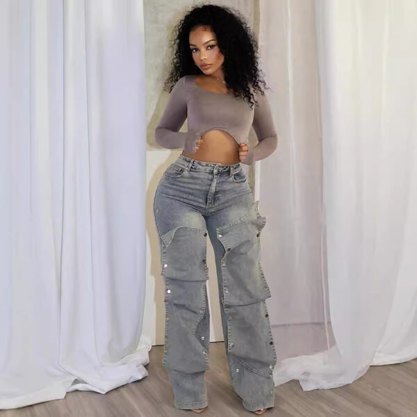 Women's Button High Waist Straight Jeans - Image 5