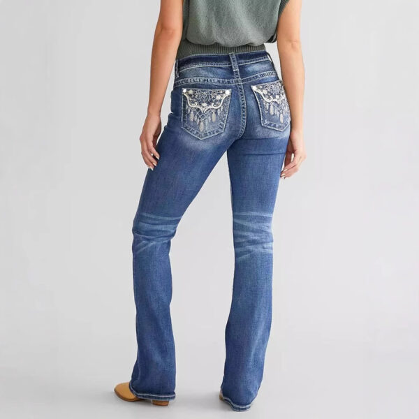 Women's Embroidery Denim Bootcut Trousers Fashion - Image 6