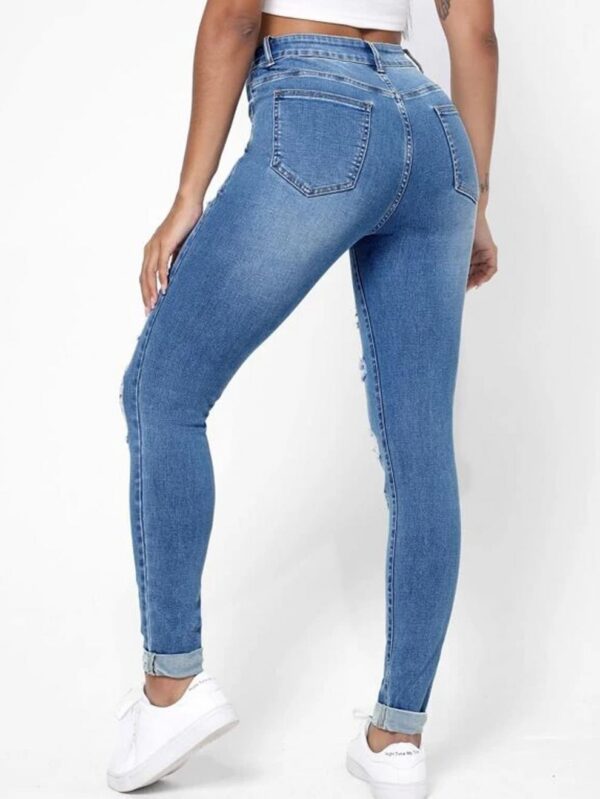 Skinny Jeans Women's High Waist Slim Fit Slimming Holes Skinny Pants - Image 3