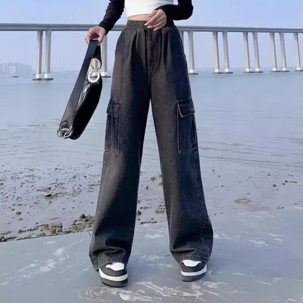 Plus Size Workwear Denim Trousers Wide Elastic High Waist Jeans - Image 5