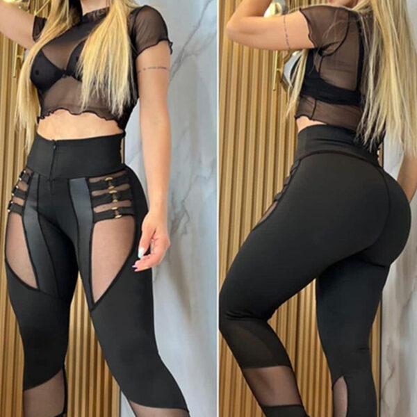 Women's Clothing Black Cut-out Stitching Trousers - Image 5