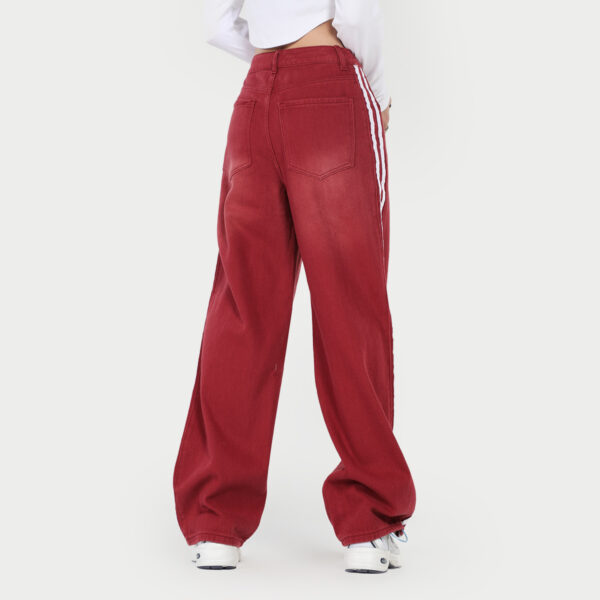 Red Jeans Slimming Edge Strip Lace Up Casual - Image 3