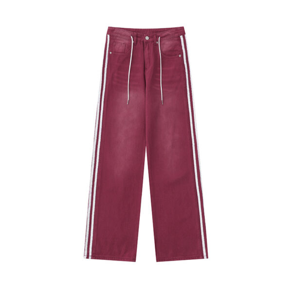 Red Jeans Slimming Edge Strip Lace Up Casual - Image 4