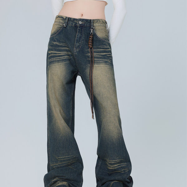 American-style Retro Micro-pull Design Jeans Men's Fashion Brand Straight-leg Trousers Women's - Image 2
