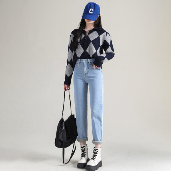 High Waist Thickened Fleece Padded Jeans Women Straight - Image 9
