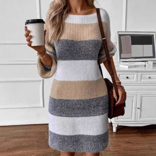 Women's Versatile Contrast Color Striped Dress Sweater - Image 2