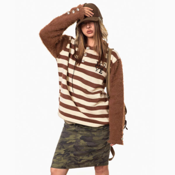 American Retro Patchwork Embroidered Lapel Sweater