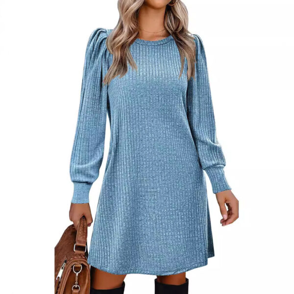 European And American Fashion Women's Knitted Puff Sleeve Casual Loose Dress - Image 3