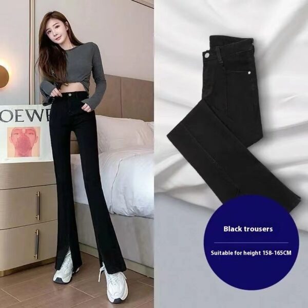 Light Color Flattering Slim Fit Slit Jeans Show High Shape - Image 7