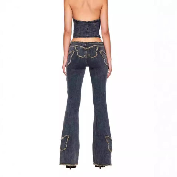 Female Butterfly Embroidered Slim Fit Retro Jeans - Image 5