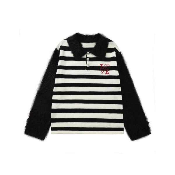 American Retro Patchwork Embroidered Lapel Sweater - Image 8