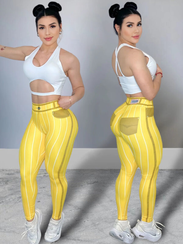 Denim Line Printing High Waist Yoga Pants - Image 6