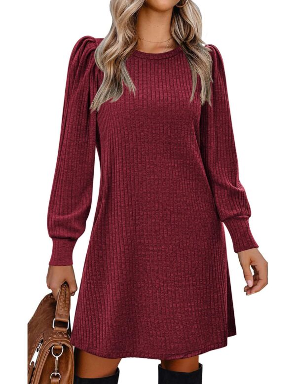 European And American Fashion Women's Knitted Puff Sleeve Casual Loose Dress - Image 5