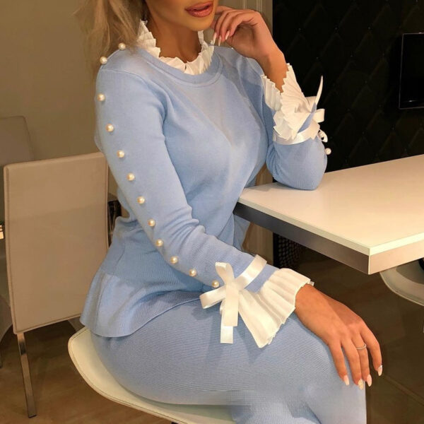 Fashion Blue Stitching Long-sleeved Top - Image 3