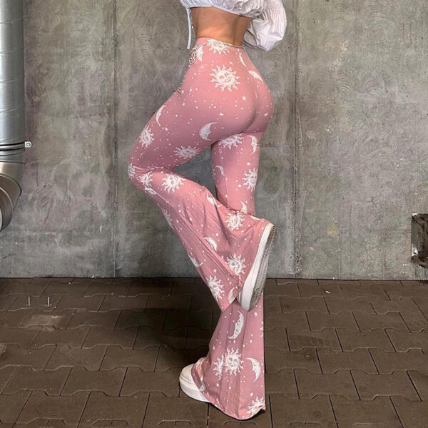 Starry Sun Pattern Printed High Waist Flared Pants - Image 3