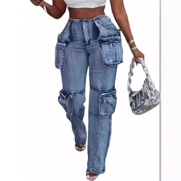 Fashion Casual Patchwork Multi-pocket Hamonica Jeans - Image 5