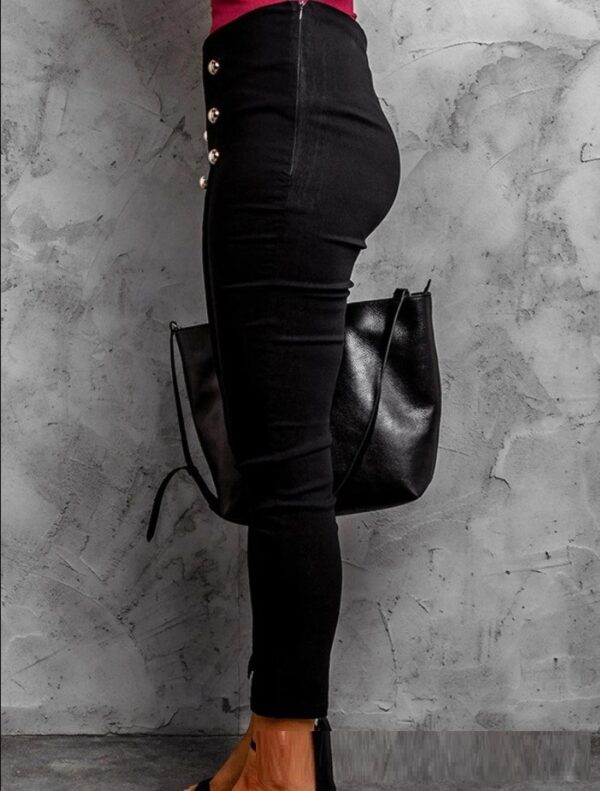 European And American Front Slit Rose Gold Mushroom Buckle Pencil Pants - Image 5