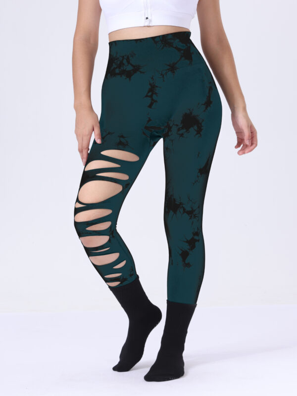 2 Pack Hollow Sexy High Elastic Women's Tie Dye Cutout Tights High Waist Workout Yoga Leggings, Scrunch Butt Lifting Elastic Pants, Tummy Control Butt Lifting Workout Yoga Athletic Pants - Image 3