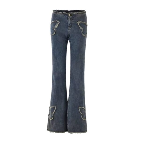 Female Butterfly Embroidered Slim Fit Retro Jeans - Image 3