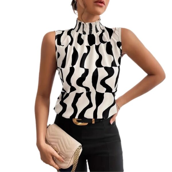 Full-body Printed Small Turtleneck Sleeveless Shirt - Image 2