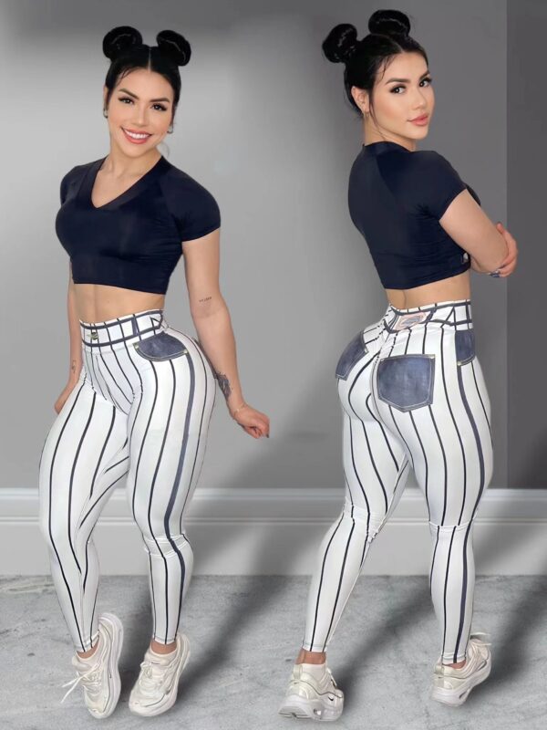 Denim Line Printing High Waist Yoga Pants - Image 8
