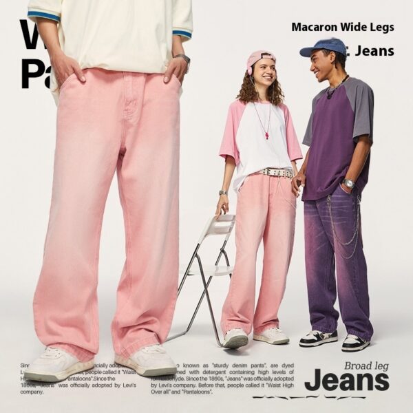 Men's Color Macaron Street Wash Wide Leg Jeans