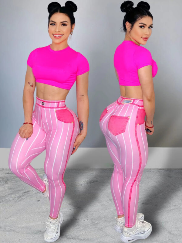 Denim Line Printing High Waist Yoga Pants - Image 10