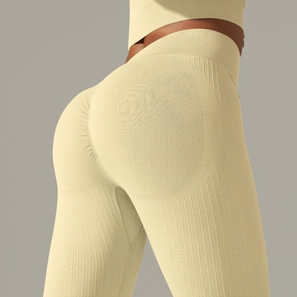 Pure Color Tight Striped High Waist Yoga Sports Running Fitness Pants - Image 2