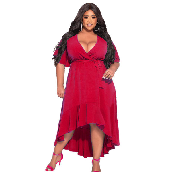Sexy Solid Color Lace-up Ruffled Elegant Dress - Image 9