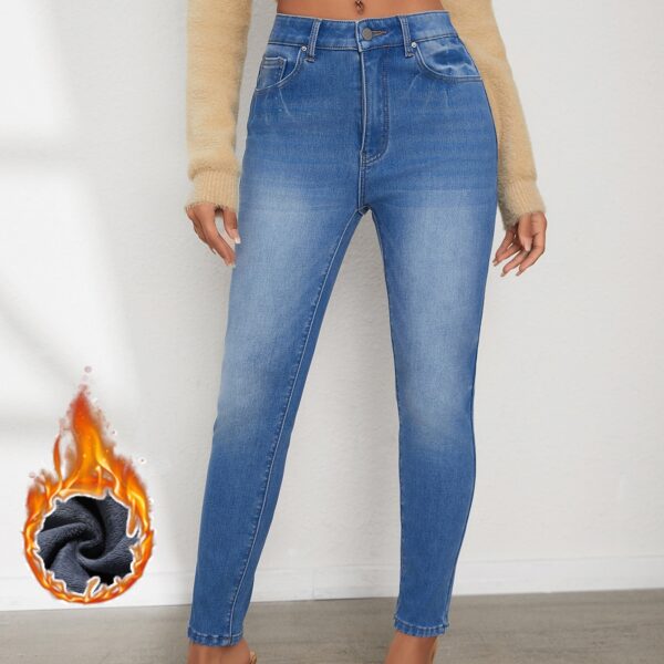 Ladies' High Waisted Comfortable Small Feet With Plush Jeans - Image 2