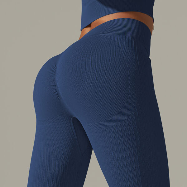 Pure Color Tight Striped High Waist Yoga Sports Running Fitness Pants - Image 3