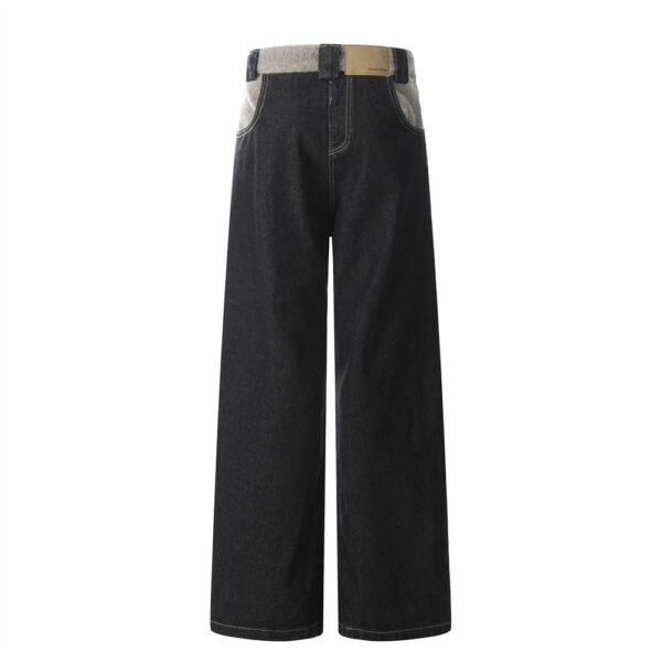 High Street Design Washed Straight Wide Leg Plush Stitching Multi-pocket Jeans - Image 4