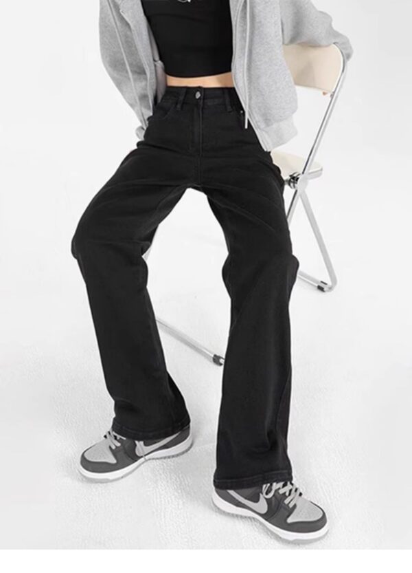 Plus Size Straight Black Jeans High Waist Wide Leg Pants - Image 2