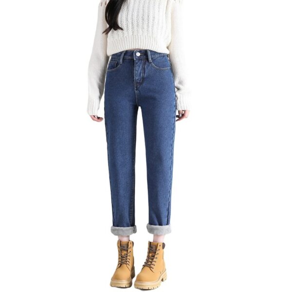 High Waist Thickened Fleece Padded Jeans Women Straight - Image 5
