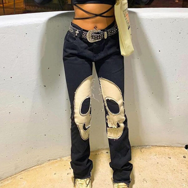Vintage Skull Printed Jeans Women's High Waist - Image 6