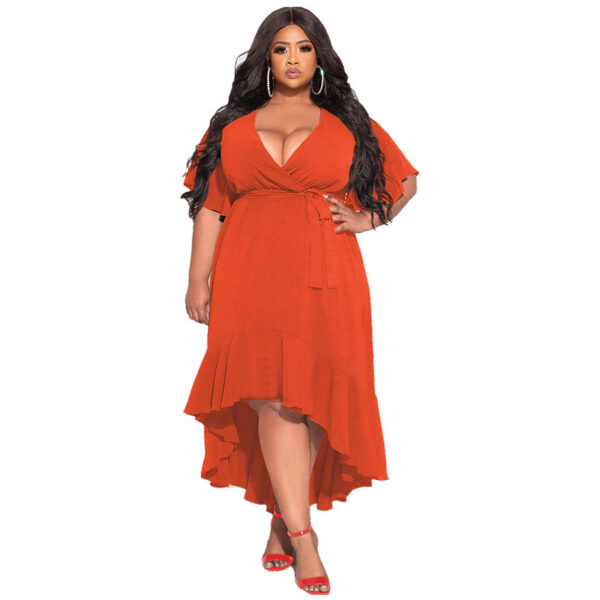 Sexy Solid Color Lace-up Ruffled Elegant Dress - Image 2