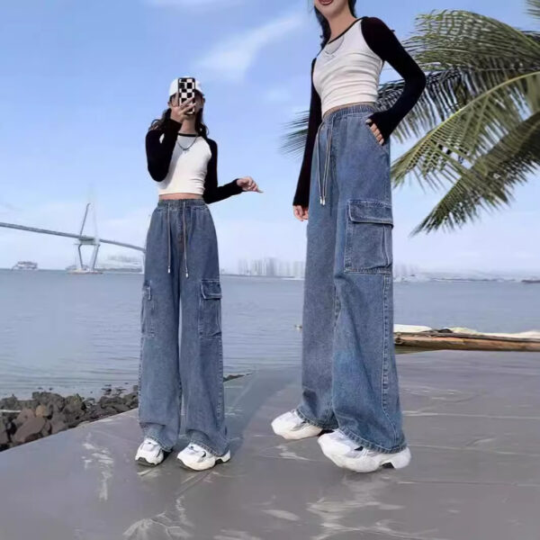 Plus Size Workwear Denim Trousers Wide Elastic High Waist Jeans - Image 3