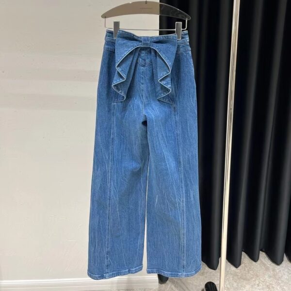Women's Bow High Waist Jeans Wide-leg Straight Trousers - Image 4