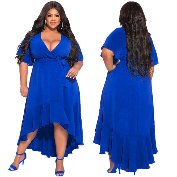 Sexy Solid Color Lace-up Ruffled Elegant Dress - Image 4